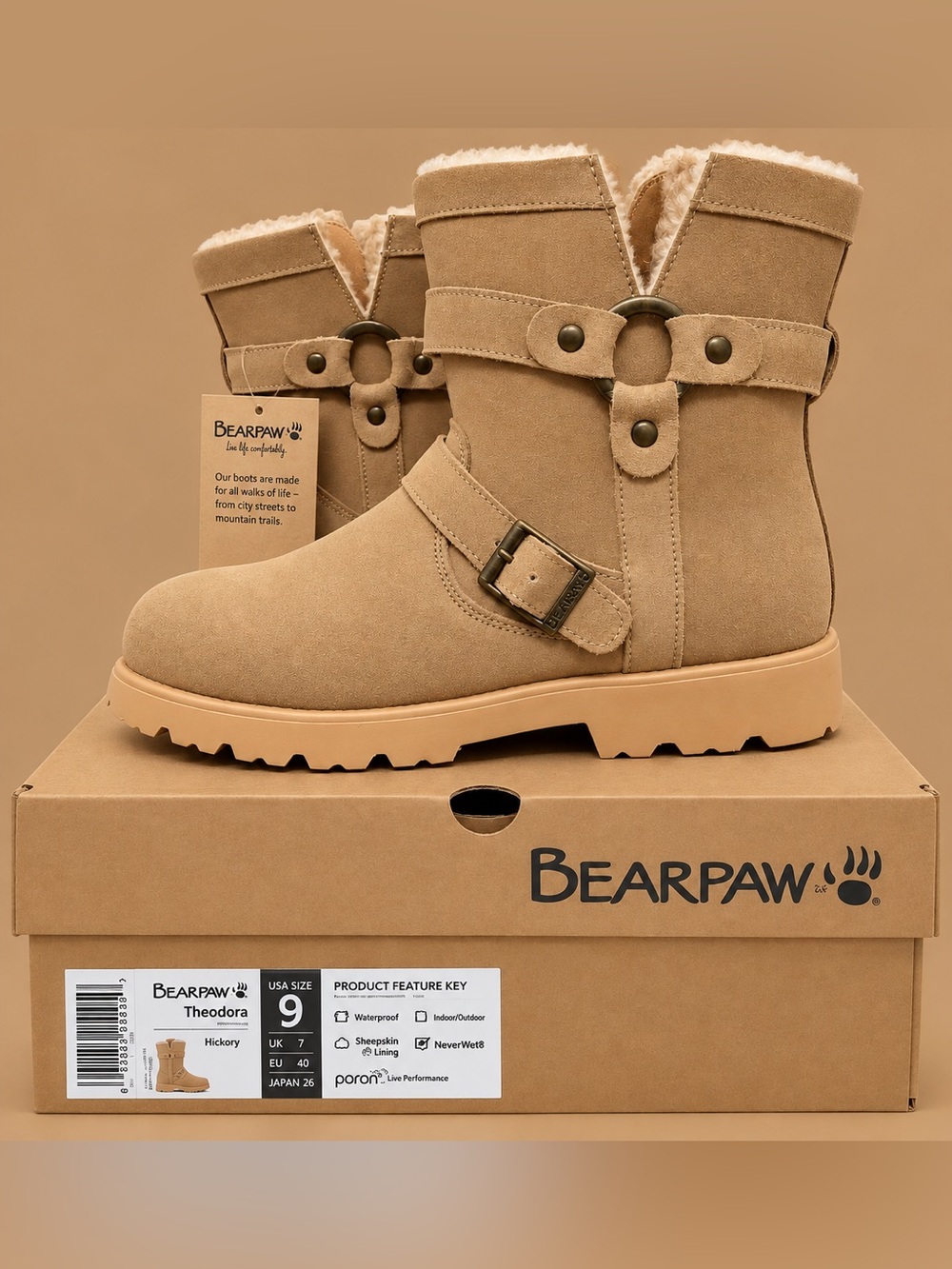 BEARPAW Theodora Hickory Suede Sheepskin Boots Size 9 BNWT + Box